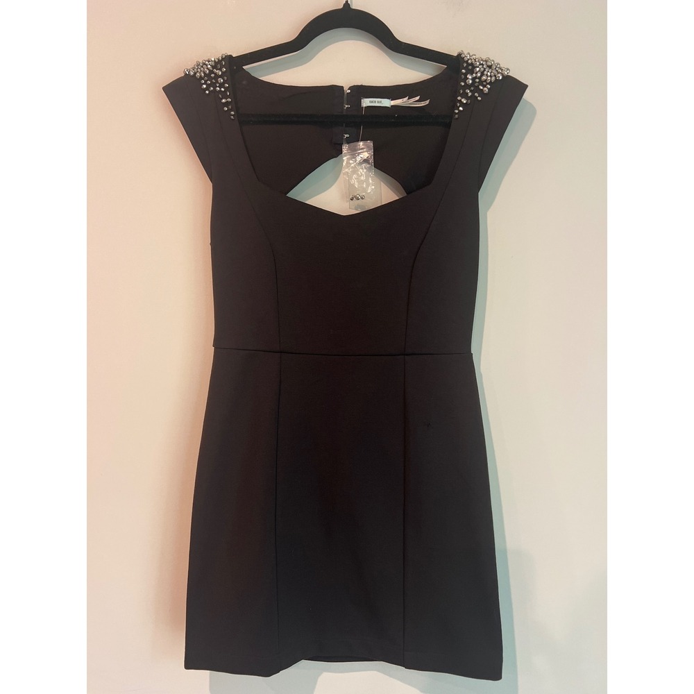 Kimchi Blue Black Studded Shoulder Cutout Back Mini Dress Size M Sweetheart Neck